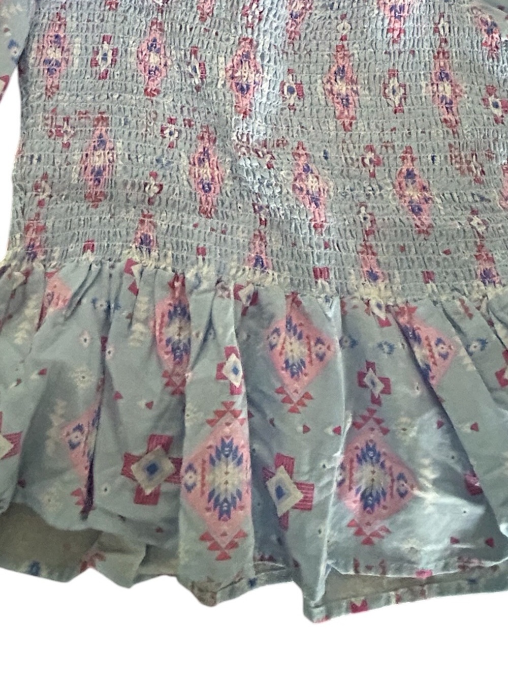 Simply Southern Smock Peplum Blouse Puff Sleeves Aztec Print Blue Pink NWT SZ M - Picture 6 of 13